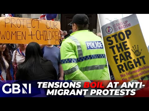 ‘Tensions VERY high’ as anti-migrant protesters and counter-protesters stand off across Britain