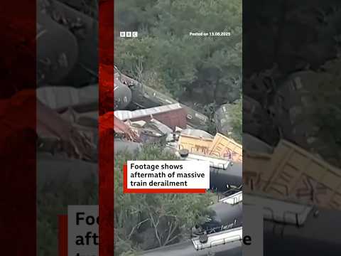 Aerial footage shows aftermath of massive train derailment in Texas. #Texas #Train #BBCNews