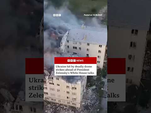 Ukraine hit by deadly drone strikes ahead of President Zelensky’s White House talks. #BBCNews