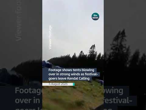 Footage shows tents blowing over in strong winds from Storm Floris #itvnews