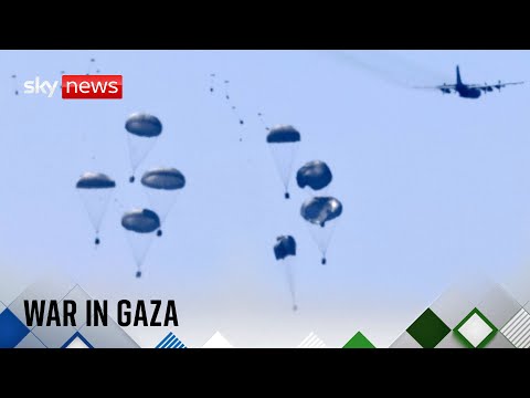 Gaza skyline live as countries drop aid in parachutes