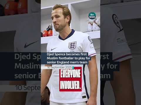 Harry Kane presented Djed Spence with his legacy cap after they beat Serbia 5-0 #itvnews #football