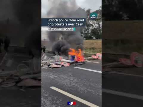 Police cleared a road near Caen after people took part in the ‘Block Everything’ protest #itvnews