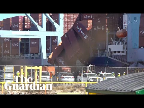 Footage shows containers topple off cargo ship in California