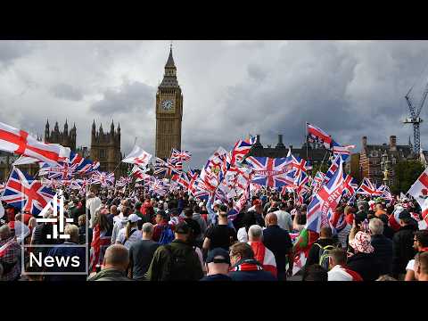 Tensions and some violence as 100,000 attend London far right rally