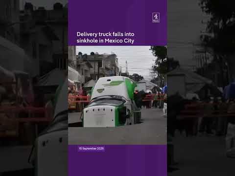 Delivery truck falls into sinkhole in Mexico City