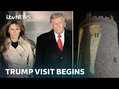 Trump arrives for UK state visit – as Epstein images projected onto Windsor Castle | ITV News
