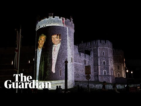 Images of Trump, Epstein and Prince Andrew projected on Windsor Castle during Trump visit