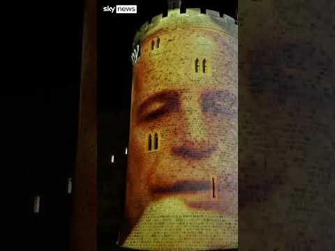 Epstein and Trump projected on to Windsor Castle
