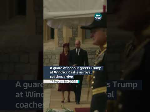 A guard of honour greets Trumps at Windsor Castle as royal coaches arrive