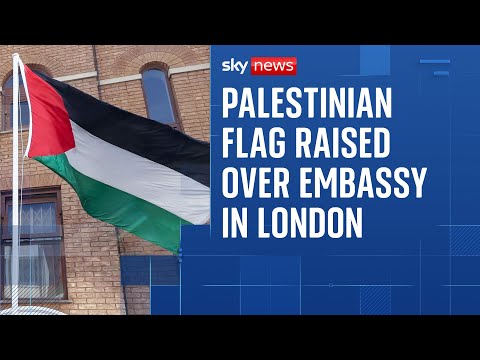 Palestinian flag rises over new embassy in London – as UK officially recognises Palestine as a state