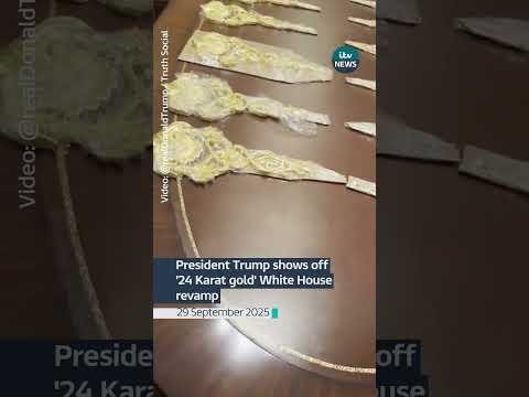 The US President has flaunted a video of gold mouldings laid out ready for the White House| ITV News