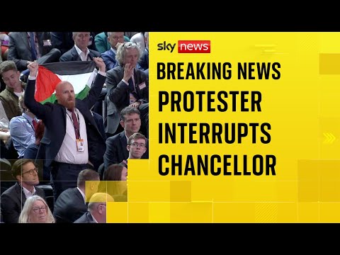 BREAKING: Pro-Palestine protester interrupts chancellor’s keynote conference speech