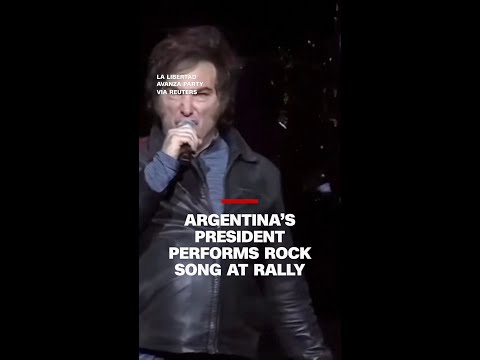 Argentina’s president performs rock song at rally