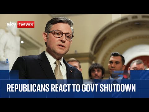 House Speaker Mike Johnson reacts to US government shutdown