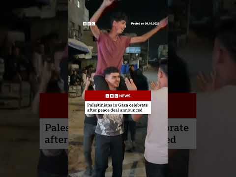 People celebrate in Gaza after peace deal announced. #Gaza #BBCNews