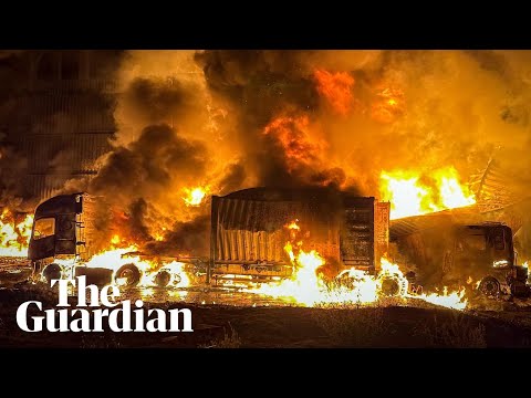 Ukrainian firefighters tackle fire left by Russian drone attack in Odesa