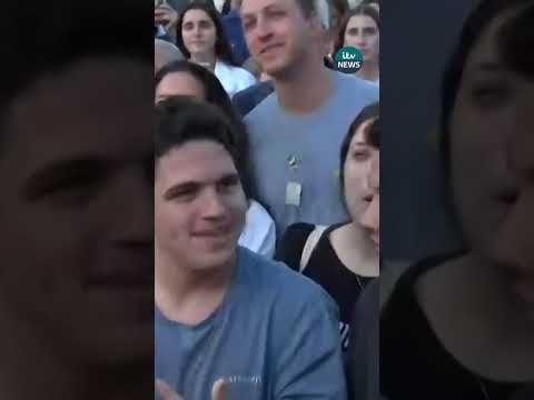 Crowds at Hostages Square in Tel avivi react as Hamas release first seven hostages #shorts