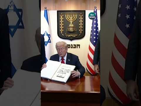 ‘Great and beautiful day’: Trump signs guest book at Israel’s parliament #news #itvnews