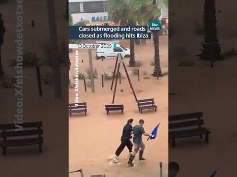 Streets flooded in Ibiza after storm brings torrential rain #itvnews #ibiza