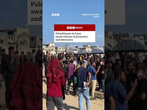 Palestinians in Gaza await release of prisoners and detainees from Israel. #Israel #Gaza #BBCNews