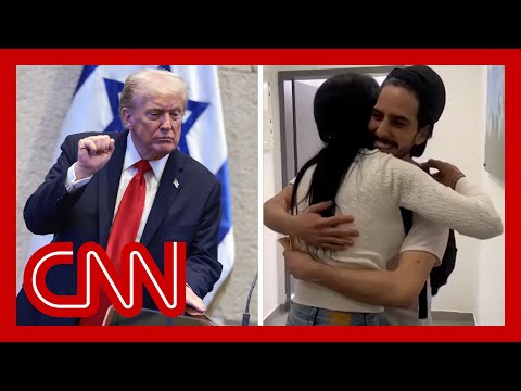 Hostage families reunited as Trump is cheered in Israeli parliament