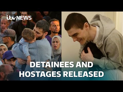 Watch the key moments from a historic day as all living hostages return to Israel | ITV News