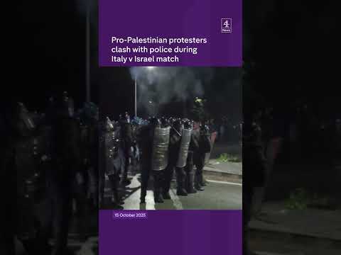 Pro-Palestinians protestors clash with police outside Italy v Israel match