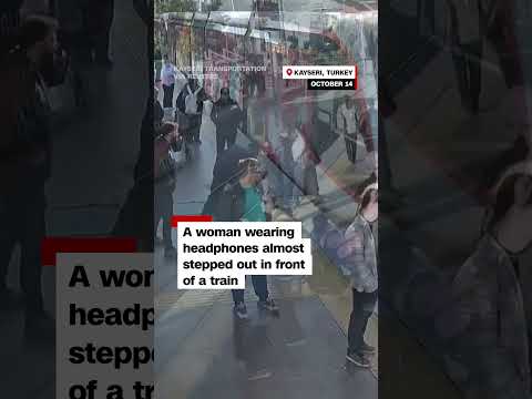 Woman narrowly avoids train in Turkey
