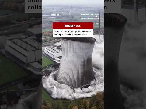Nuclear plant towers collapse during demolition. #Shorts #NuclearPower #BBCNews
