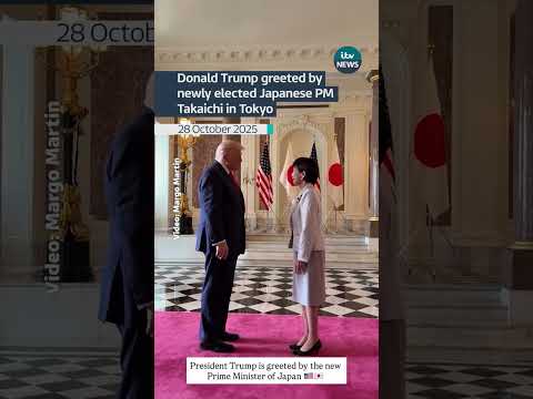Donald Trump greeted by newly elected Japanese PM Takaichi in Tokyo #itvnews