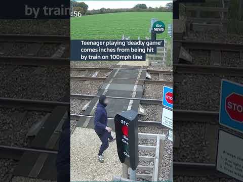 Teenager playing ‘deadly game’ comes inches from being hit by train on 100mph line #itvnews