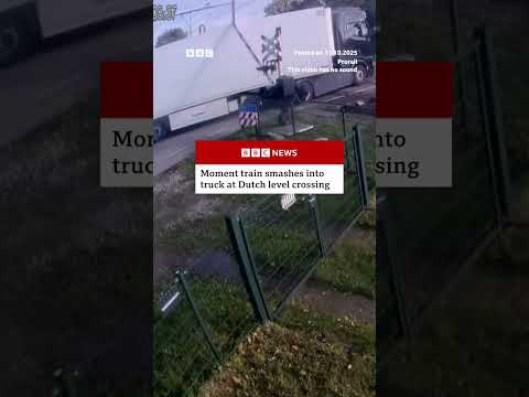 Moment train smashes into truck at Dutch level crossing. #Netherlands #Shorts #BBCNews