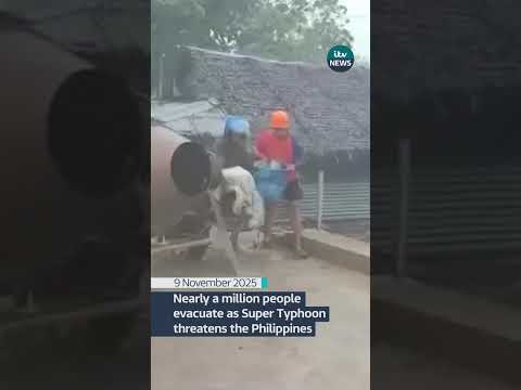 Nearly a million people evacuate as Super Typhoon Fung-wong threatens the Philippines #itvnews #news