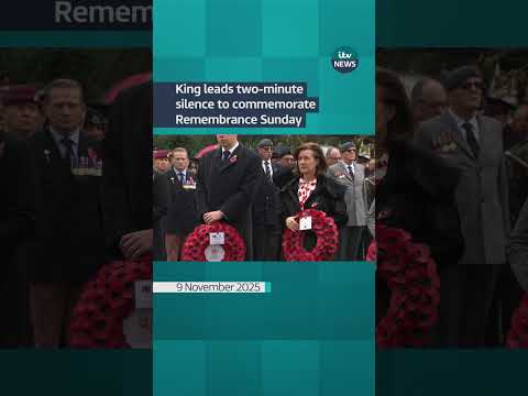 King leads two-minute silence to commemorate Remembrance Sunday #itvnews #news