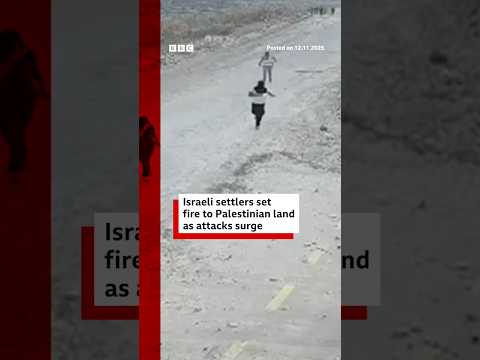 Israeli settlers set fire to Palestinian warehouse and land as West Bank attacks surge. #BBCNews