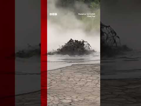 A mud volcano erupted in Taiwan, releasing water with sediments and gas. #Taiwan #BBCNews