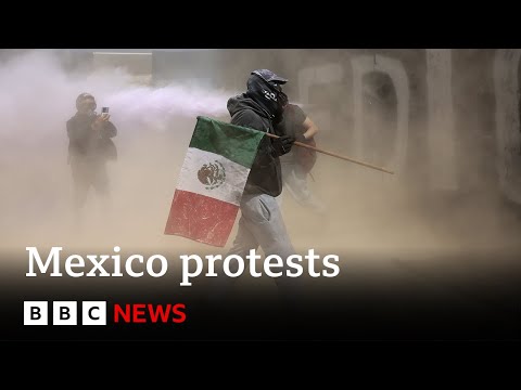 Thousands protest against government in Mexico as clashes leave 120 injured | BBC News