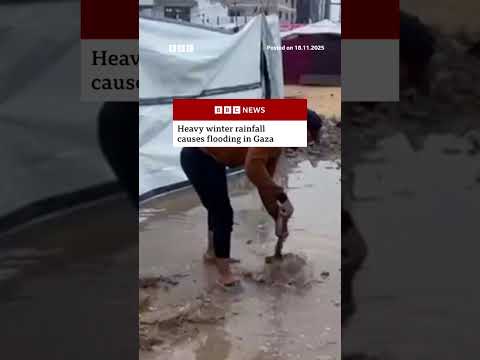 Most Gazans now live in makeshift tents, many of which have been affected by flooding.#Gaza #BBCNews