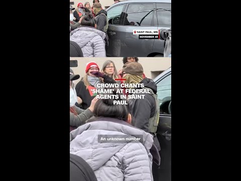 Crowd chants ‘shame’ at federal agents in Saint Paul
