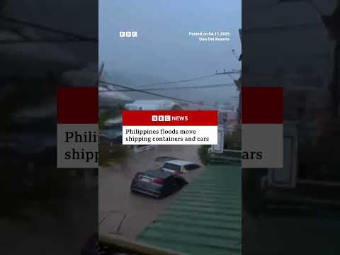 Philippines floods move shipping containers and cars. #Cebu #TyphoonKalmaegi #BBCNews