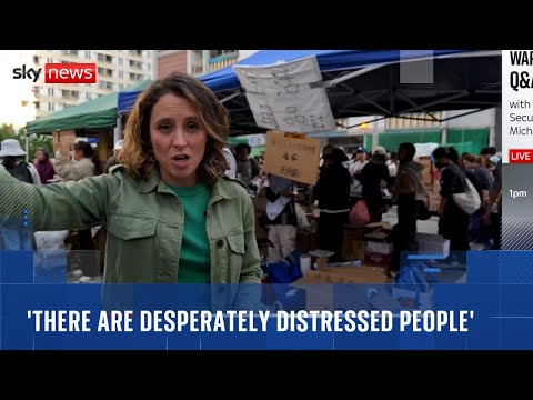 Sky correspondent says there’s anger and tension at scene of Hong Kong fire