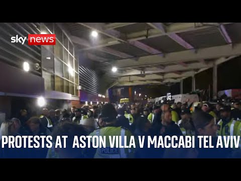 Protests ahead of Aston Villa v Maccabi Tel Aviv | Rob Harris reports from Villa Park