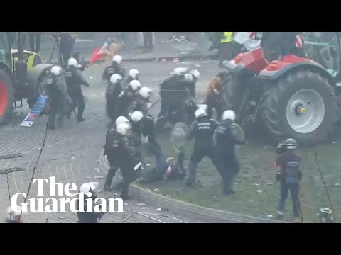 Police seen kicking demonstrator at farmers’ protest in Brussels