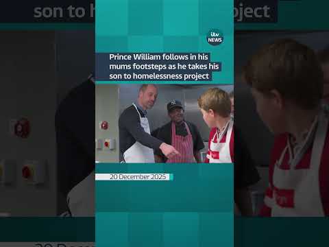 Prince William follows in the footsteps of his mum as he takes his son to homelessness project