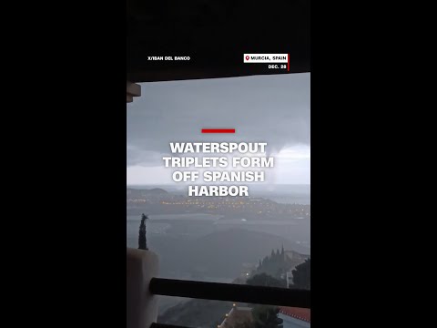 Waterspout triplets form off Spanish harbor