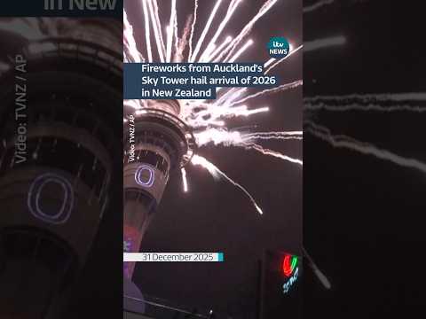 Fireworks from Auckland’s Sky Tower hail arrival of 2026 in New Zealand #itvnews #newyear