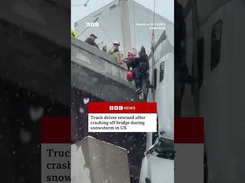 Driver rescued after truck crashes off bridge in West Virginia during snowstorm. #BBCNews