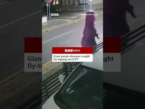 Giant purple dinosaur caught fly-tipping on CCTV in UK street. #BBCNews