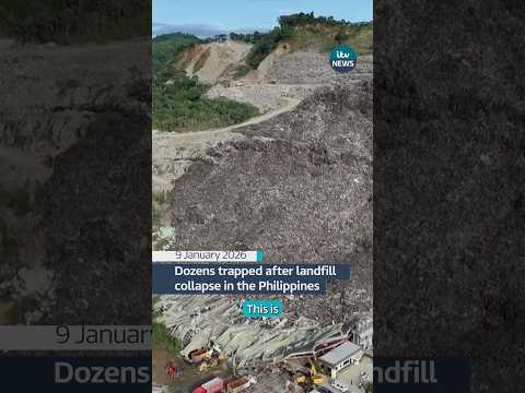 An avalanche of rubbish and debris has trapped dozens of people in the Philippines